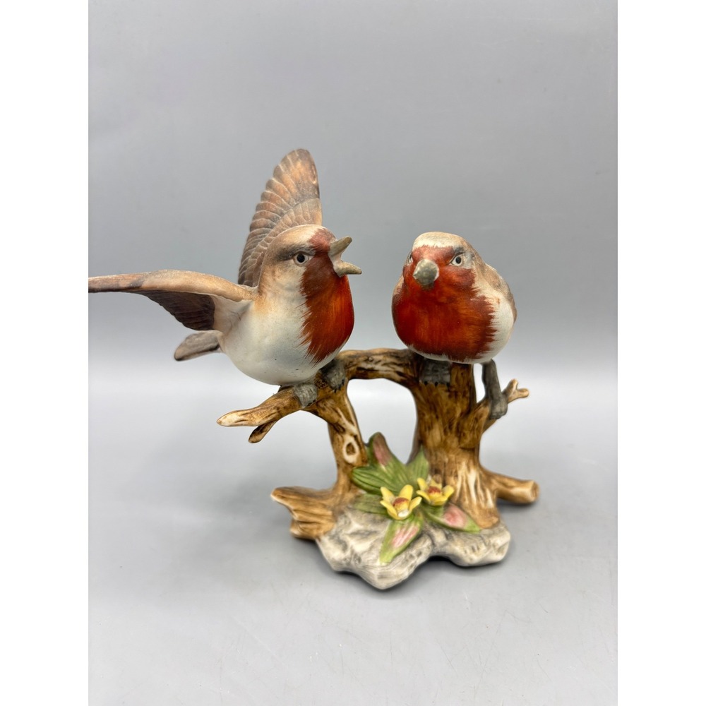 Vintage Otagiri Porcelain Robin Birds on Branch Figurine Hand Painted 5 Inch